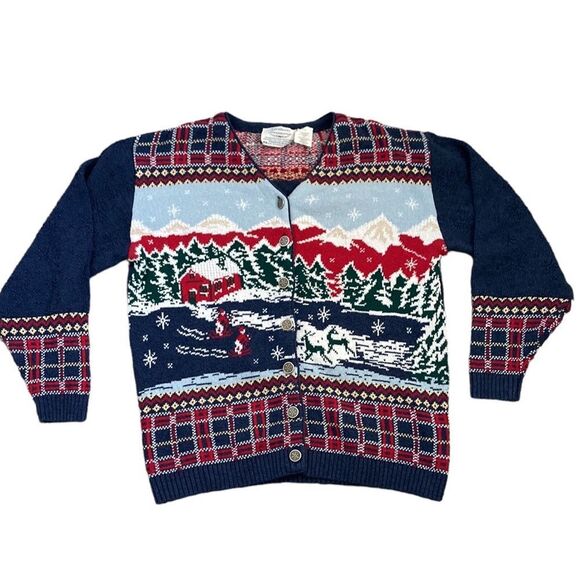 Vintage Northern Treasure Parkhurst Cardigan Mountain Holiday Winter Sweater M - Picture 2 of 12